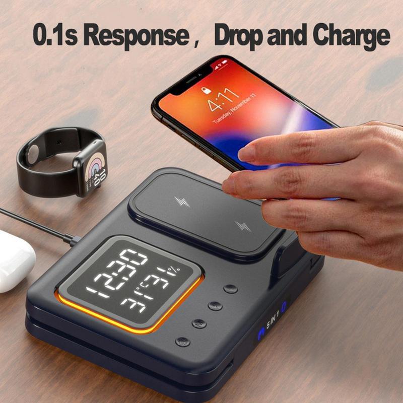 15W 5 In 1 LED Digital Alarm Clock Fast Charging Dock Station