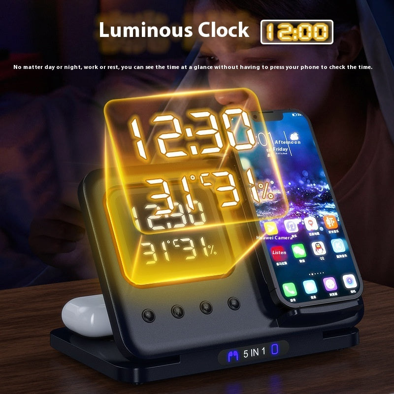 15W 5 In 1 LED Digital Alarm Clock Fast Charging Dock Station