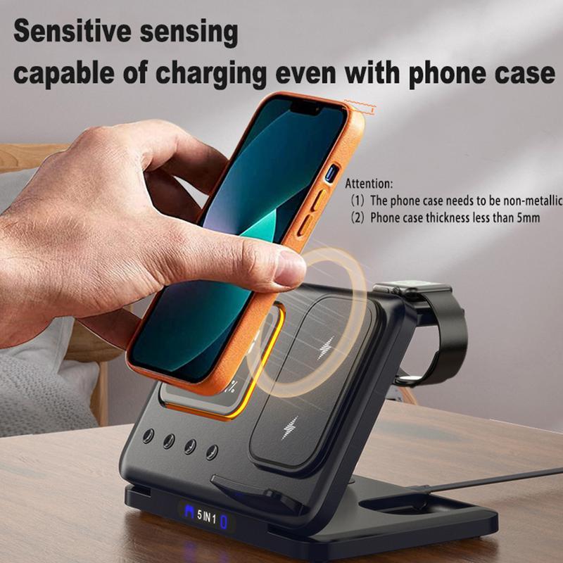 15W 5 In 1 LED Digital Alarm Clock Fast Charging Dock Station
