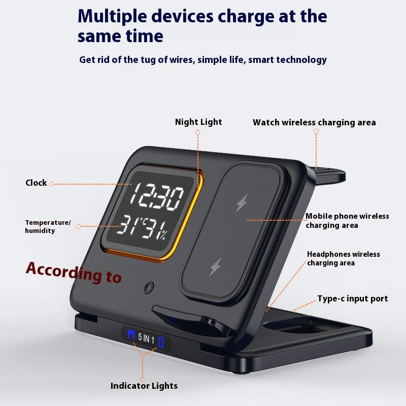 15W 5 In 1 LED Digital Alarm Clock Fast Charging Dock Station