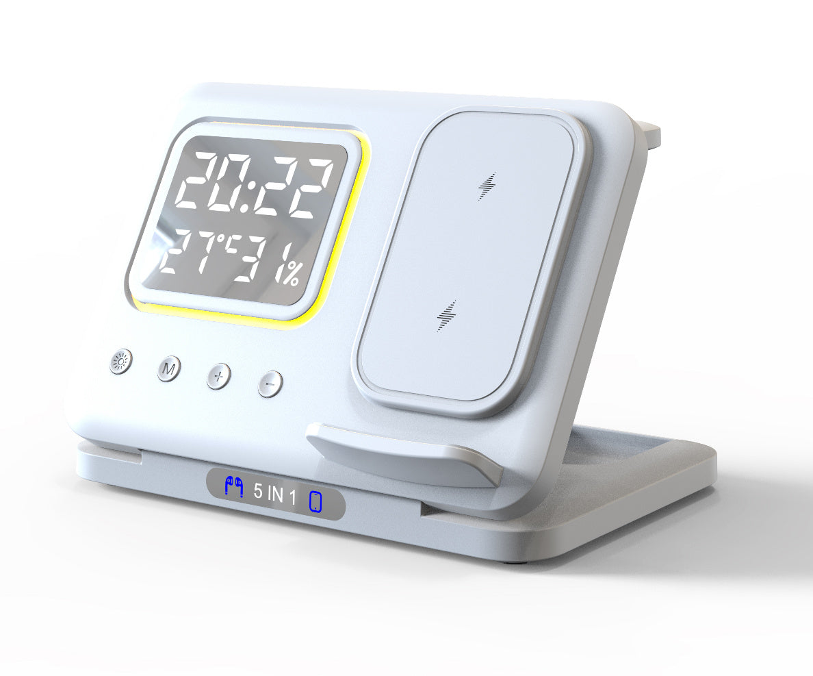 15W 5 In 1 LED Digital Alarm Clock Fast Charging Dock Station