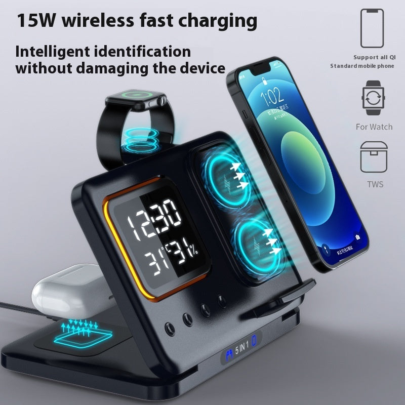 15W 5 In 1 LED Digital Alarm Clock Fast Charging Dock Station