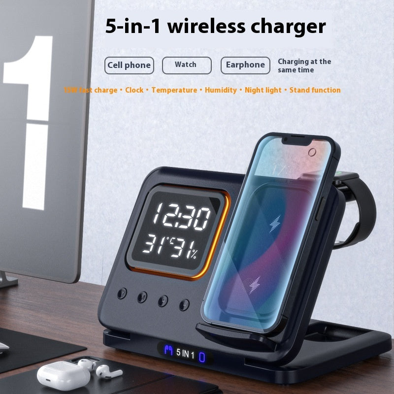 15W 5 In 1 LED Digital Alarm Clock Fast Charging Dock Station